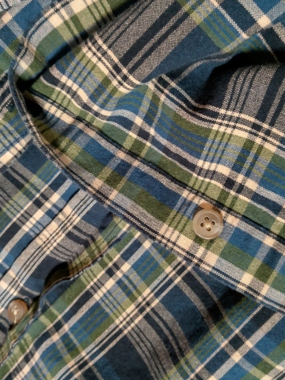 Vintage 1990s GAP Shirt Large Madras Plaid Green Blue Short Slv Grunge Preppy - Picture 8 of 10